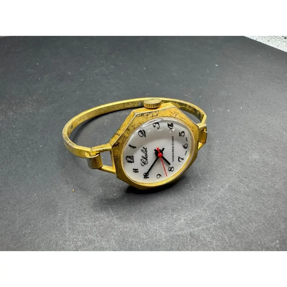 Chalet Shockresistant Swiss Made Diamond Tooled Watch Gold Tone Bangle Band